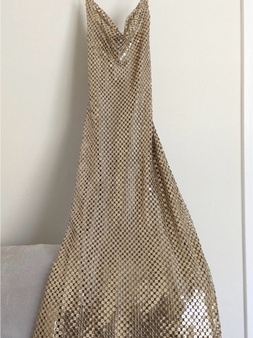 Zara Metallic Gold Chainmail Slip Maxi Dress - Picture 5 of 13